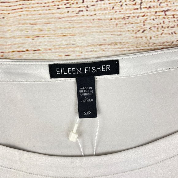 Eileen Fisher Women's Satin Ballet Neck Top Recycled Polyester Bone NWT Sz S/P - Picture 3 of 8